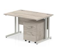Impulse 1200x800mm Desk Grey Oak Silver Cantilever Leg and Mobile Ped