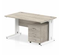 Impulse 1400x800mm Desk Grey Oak Silver Cable Managed Leg + Mobile Ped