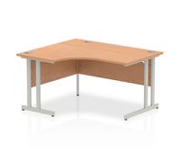 Impulse 1400mm Left Crescent Desk Oak Top Silver Cantilever Leg I003821