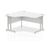 Impulse 1400mm Left Crescent Desk White Top Silver Cantilever Leg