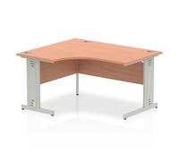 Impulse 1400mm Left Crescent Desk Beech Top Silver Cable Managed Leg