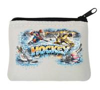 Dynamic Ice Hockey Action Scene Neoprene Coin Purse Pouch 10x11cm White