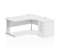 Impulse Bench 1600mm Right Crescent Office Desk White Top Silver Cantilever Leg