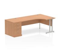 Impulse Bench 1800mm Right Crescent Office Desk Oak Top Silver Cantilever Leg Wo