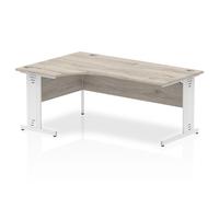 Impulse 1800mm Left Crescent Desk Grey Oak Top White Cable Managed Leg
