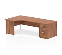 dynamic Impulse Left Hand Desk Corner Walnut Base panel 3 Drawers 1 Pedestal 2,230 (W) x 1,200 (D) x 730 (H) mm MFC (Melamine Faced Chipboard)