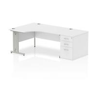 dynamic Impulse Left Hand Desk Corner White Cantilever 3 Drawers 1 Pedestal 2,030 (W) x 1,200 (D) x 730 (H) mm MFC (Melamine Faced Chipboard)