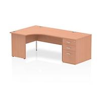dynamic Impulse Left Hand Desk Freeform Beech Base panel 3 Drawers 1 Pedestal 2,030 (W) x 1,200 (D) x 730 (H) mm MFC (Melamine Faced Chipboard)