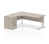 dynamic Impulse Left Hand Desk Rectangular Grey Oak 3 Drawers 1 Pedestal 1,800 (W) x 1,630 (D) x 730 (H) mm MFC (Melamine Faced Chipboard)