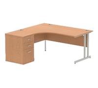 dynamic Impulse Left Hand Desk Rectangular Oak Cantilever 3 Drawers 1 Pedestal 1,600 (W) x 1,630 (D) x 730 (H) mm MFC (Melamine Faced Chipboard)