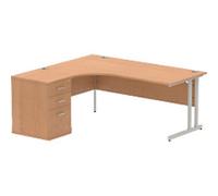 dynamic Impulse Left Hand Desk Rectangular Oak Cantilever 3 Drawers 1 Pedestal 1,800 (W) x 1,630 (D) x 730 (H) mm MFC (Melamine Faced Chipboard)