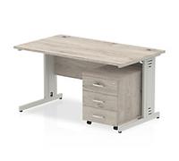dynamic Impulse Office Desk Rectangular Grey Oak 3 Drawers 1 Pedestal 1,400 (W) x 800 (D) x 730 (H) mm MFC (Melamine Faced Chipboard)