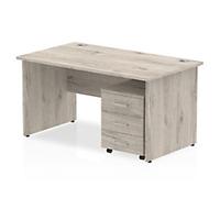 dynamic Impulse Office Desk Rectangular Grey Oak 3 Drawers 1 Pedestal 1,400 (W) x 800 (D) x 730 (H) mm MFC (Melamine Faced Chipboard)