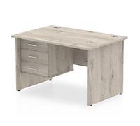 dynamic Impulse Office Desk Rectangular Grey Oak Base panel 3 Drawers 1 Pedestal 1,200 (W) x 800 (D) x 730 (H) mm MFC (Melamine Faced Chipboard)