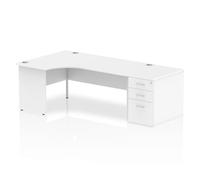 Dynamic Corner Left Hand Desk White MFC Panel End Leg White Frame Impulse 1800 x 1200 x 730 mm