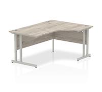 Impulse 1800mm Right Crescent Desk Grey Oak Top Silver Cantilever Leg