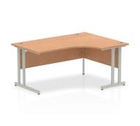 Impulse 1600mm Right Crescent Desk Oak Top Silver Cantilever Leg I000823