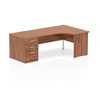 dynamic Impulse Right Hand Desk Corner Walnut Base panel 3 Drawers 1 Pedestal 2,030 (W) x 1,200 (D) x 730 (H) mm MFC (Melamine Faced Chipboard)