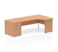 dynamic Impulse Right Hand Desk Freeform Oak Base panel 3 Drawers 1 Pedestal 2,230 (W) x 1,200 (D) x 730 (H) mm MFC (Melamine Faced Chipboard)