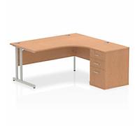 dynamic Impulse Right Hand Desk Freeform Oak Cantilever 3 Drawers 1 Pedestal 1,600 (W) x 1,630 (D) x 730 (H) mm MFC (Melamine Faced Chipboard)