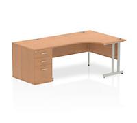 dynamic Impulse Right Hand Desk Freeform Oak Cantilever 3 Drawers 1 Pedestal 2,030 (W) x 1,200 (D) x 730 (H) mm MFC (Melamine Faced Chipboard)