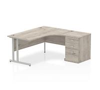 dynamic Impulse Right Hand Desk Grey Oak 3 Drawers 1 Pedestal 1,600 (W) x 1,630 (D) x 730 (H) mm MFC (Melamine Faced Chipboard)