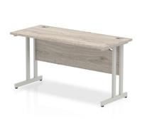 Impulse 1400 x 600mm Straight Desk Grey Oak Top Silver Cantilever Leg I003071