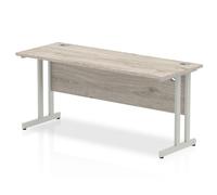 Impulse 1600 x 600mm Straight Desk Grey Oak Top Silver Cantilever Leg I003075
