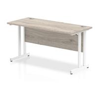 Impulse 1400 x 600mm Straight Desk Grey Oak Top White Cantilever Leg I003072