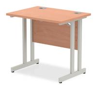 Impulse Bench 800 X 600mm Straight Office Desk Beech Top Silver Cantilever Leg