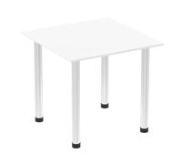 Impulse 800mm Square Table White Top Chrome Post Leg I003579