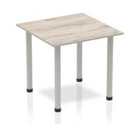 Impulse 800mm Square Table Grey Oak Top Silver Post Leg
