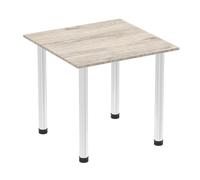 Impulse 800mm Square Table Grey Oak Top Chrome Post Leg