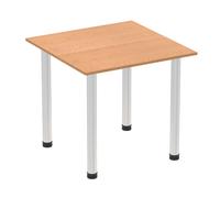 Impulse 800mm Square Table Oak Top Brushed Aluminium Post Leg