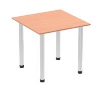 Impulse 800mm Square Table Beech Top Brushed Aluminium Post Leg