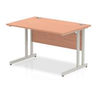 Impulse Bench 1200 X 800mm Straight Office Desk Beech Top Silver Cantilever Leg