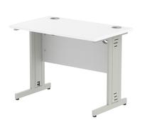 Impulse 1000 x 800mm Straight Desk White Top Silver Cable Managed Leg