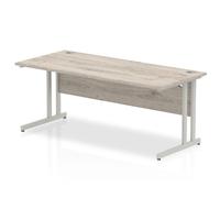 Impulse 1800 x 800mm Straight Desk Grey Oak Top Silver Cantilever Leg
