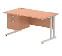 dynamic Impulse Straight Desk Rectangular Beech Cantilever 2 Drawers 1 Pedestal 1,400 (W) x 800 (D) x 730 (H) mm MFC (Melamine Faced Chipboard)