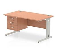 dynamic Impulse Straight Desk Rectangular Beech Cantilever 3 Drawers 1 Pedestal 1,400 (W) x 800 (D) x 730 (H) mm MFC (Melamine Faced Chipboard)