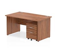 dynamic Impulse Straight Desk Rectangular Walnut Base panel 2 Drawers 1 Pedestal 1,400 (W) x 800 (D) x 730 (H) mm MFC (Melamine Faced Chipboard)