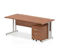 dynamic Impulse Straight Desk Rectangular Walnut Cantilever 2 Drawers 1 Pedestal 1,800 (W) x 800 (D) x 730 (H) mm MFC (Melamine Faced Chipboard)