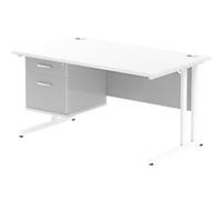 dynamic Impulse Straight Desk Rectangular White Cantilever 2 Drawers 1 Pedestal 1,400 (W) x 800 (D) x 730 (H) mm MFC (Melamine Faced Chipboard)