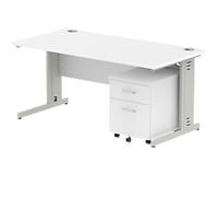 dynamic Impulse Straight Desk Rectangular White Cantilever 2 Drawers 1 Pedestal 1,600 (W) x 800 (D) x 730 (H) mm MFC (Melamine Faced Chipboard)