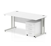 dynamic Impulse Straight Desk Rectangular White Cantilever 3 Drawers 1 Pedestal 1,600 (W) x 800 (D) x 730 (H) mm MFC (Melamine Faced Chipboard)