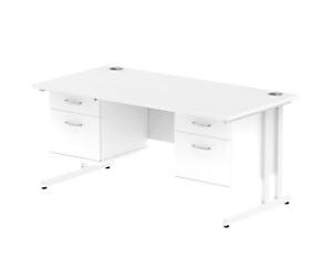 dynamic Impulse Straight Desk Rectangular White Cantilever 4 Drawers 2 Pedestals 1,600 (W) x 800 (D) x 730 (H) mm MFC (Melamine Faced Chipboard)