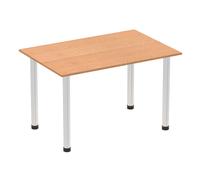 Impulse 1200mm Straight Table Oak Top Brushed Aluminium Post Leg I003633