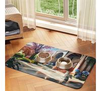 Dynamic Lighting During Cherry Blossom Season Pet Feeding Mat Dog Cat Eating Food Absorbent Leather Tablecloth for and Water Bowl Waterproof No Stains Quick Dry Non-Slip 17.72 * 11.8IN