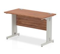 Impulse 1200 x 600mm Straight Office Desk Walnut Top Silver Cable Managed Leg