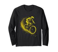 Dynamic Mountain Biker in Yellow Abstract Motion Long Sleeve T-Shirt